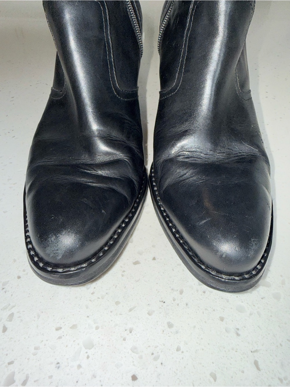 Vintage Black Leather Ankle Block Heel Boots - Picture 9 of 12
